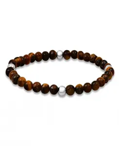 Мужской эластичный браслет из стерлингового серебра с бусинами тигрового глаза Steeltime, brown