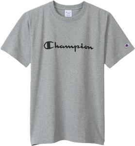 Мужская футболка Champion с коротким рукавом и круглым вырезом, 100% хлопок, логотип с надписью, резиновый принт, C3-X358, серый