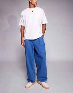 Джинсы свободного кроя с боковыми ремнями, средне-синего цвета Asos Design