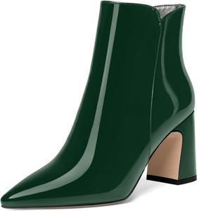 Женские ботильоны ROSERWISH для свиданий, мода, на молнии, повседневные, с заостренным носком, лакированные, с массивным каблуком 3,3 дюйма