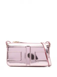Мини-сумка через плечо с металлическим блеском и нашивкой-логотипом Elisabetta Franchi La Mia Bambina, розовый