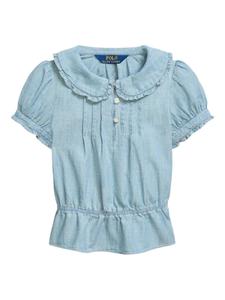 POLO RALPH LAUREN KIDS блузка с оборчатым воротником, синий