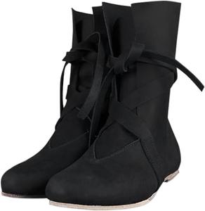 Женские ботинки эпохи Ренессанса, средневековые для косплея и Хэллоуина, модные винтажные сценические ботинки, пиратские и викингские, на шнуровке, для костюмов в стиле стимпанк, рыцарские, средней длины, на шнуровке для женщин и мужчин Canbebig, черный