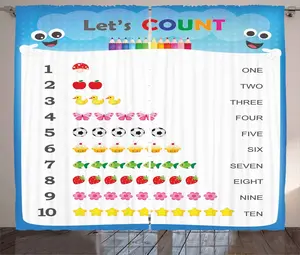 Штора ABAKUHAUS в деревенском стиле, обучающая счету до десяти, универсальная, для гостиной, с петлями и крючками, 280 x 225 см, сине-белая Abakuhaus