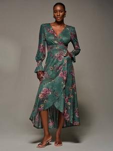 Платье с цветочным принтом и рюшами по подолу из сетки Jolie Moi, Green Floral