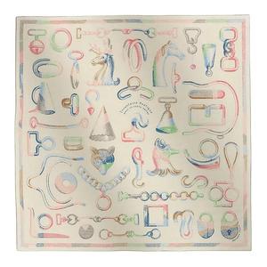 HERMES Кашемировая шаль женская бело-голубая, White/Blue