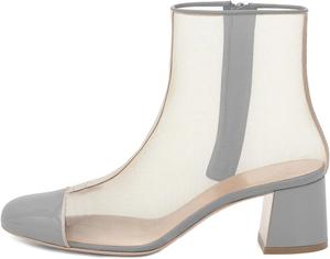 XYD Стильные массивные ботильоны на средним каблуке с круглым носом, сетчатой вставкой и боковой молнией, глянцевые туфли для вечеринок и клубов, Light Slate Grey