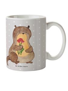 Детская кружка с изображением выдры и букета, без преувеличения, пастельно-серого цвета. Mr. & Mrs. Panda