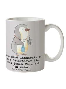 Керамическая кружка с надписью Стоматолог/детектив, пастельно-серого цвета. Mr. & Mrs. Panda