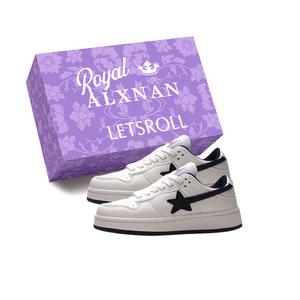 Alxnan Женские низкие скейтбордские кроссовки White Blue+Box, цвет White Blue+Box