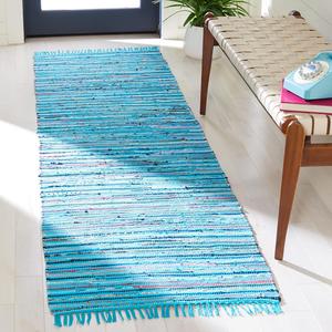 Ковер-дорожка SAFAVIEH, 69 x 244 см, Rag Rug Collection, Turquoise & Multi, ручной работы, богемная полоска, хлопок, подходит для помещений с высокой проходимостью в гостиной, спальне (RAR125C)