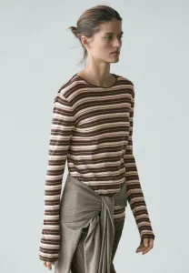 Полосатая блузка с длинными рукавами Massimo Dutti, Dark Brown
