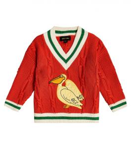 Свитер хлопковой вязки с вышивкой Mini Rodini, красный