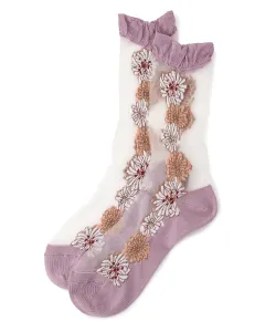 (W)PAUL & JOE/Paul & Joe Прозрачные носки с узором из хризантем