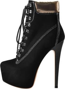 Женские ботильоны на каблуке-стилето с платформой и шнуровкой Richealnana, Black