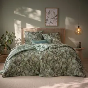 Постельное белье Mako Interlock Jersey Elisabeth оливкового цвета 140x200 см + 70x90 см Estella