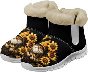 Женские зимние сапоги с меховой подкладкой, теплые и удобные, на молнии, ботильоны для улицы с противоскользящей подошвой, короткие сапожки размер US 6-12 Qoiuvncy, Sunflower Dwarf
