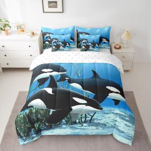 Erosebridal Комплект постельного белья Whale Ocean Animal с морским принтом для детей и взрослых, Blue Black