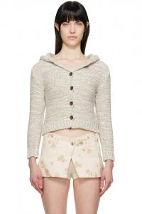 Капюшонный объемный кардиган Open Yy, бежевый