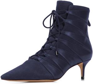 Женские ботильоны YDN с острым носком, средний каблук, удобные, с шнуровкой и молнией сзади, для вечеринок и нарядов, размеры 4-15 США, Navy
