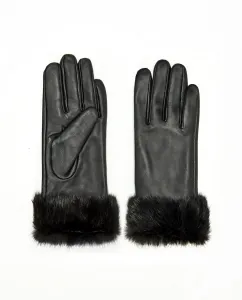 Черные кожаные перчатки с манжетами из черного меха норки Maximilian, черный