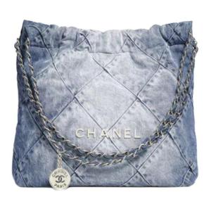 CHANEL Потрепанная джинсовая сумка мусорка Женская потертая джинсовая голубая