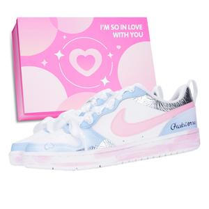 Детские, подростковые, противоскользящие, износостойкие, низкие кроссовки для скейтбординга Court Borough Nike, розовый/синий