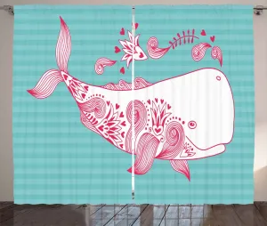 Штора ABAKUHAUS в деревенском стиле с надписью Будь счастлива, милая большая рыбка, универсальные ленточные шторы для гостиной с петлями и крючками, 280 x 225 см, белый, бирюзовый, розовый Abakuhaus