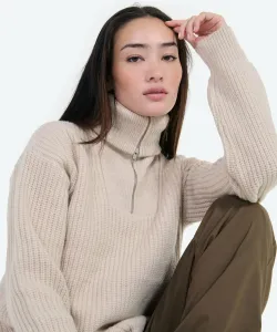 Вязаный шерстяной свитер с застежкой-молнией до середины груди