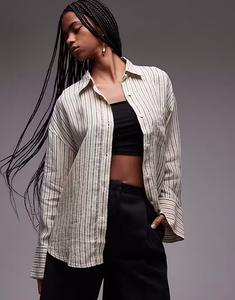 Льняная рубашка свободного кроя бежевого цвета Arket