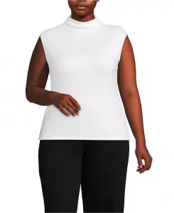 Майка размера плюс с рукавами-крылышками, драпированными, с вырезом-воронкой Lands' End, белый