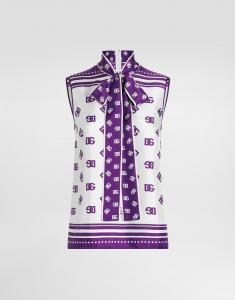 Топ из шелкового твила с логотипом dg по всей поверхности Dolce & Gabbana, принт