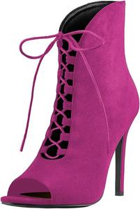 Женские ботильоны XYD с открытым носком, шнуровкой и высокой шпилькой, классические туфли с завязкой спереди, Medium Violet Red