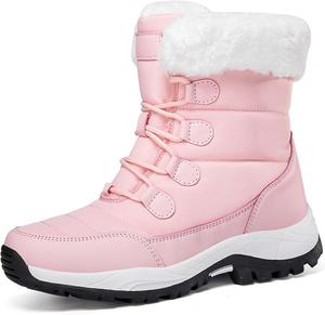 Мужские и женские зимние снегоступы, водонепроницаемые, с теплой флисовой подкладкой, зимние походные ботинки до щиколотки, противоскользящие, подходят для холодной погоды, прогулок, работы и спорта Generic, розовый