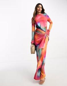 Платье макси с высоким воротом и разноцветным принтом Daska