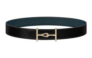 HERMES Мужской широкий кожаный ремень из бычьей кожи черный с прусским синим, Black/Prussian Blue