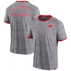 Мужская классическая футболка с логотипом Heather Grey Wisconsin Badgers Stack Ringer Fanatics