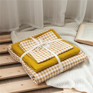 Muji Комплект постельного белья из 3 предметов (простыня 90 см, пододеяльник 150х200 см), цвет Style-Yellow Small Grid, японский стиль, ткань в рубчик