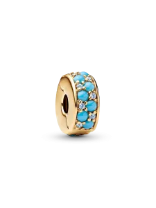 Шарм Pandora Aqua Blue Clip, 14-каратное золотое покрытие