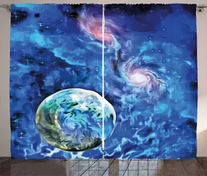 Штора ABAKUHAUS Constellation Rustic, Planet Space Art, универсальная ленточная штора для гостиной с петлями и крючками, 280 x 225 см, бирюзовый, светло-розовый, голубой Abakuhaus