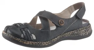 Туфли Rieker на липучке, летние туфли, танкетка, босоножки с ремешками, с контрастной строчкой, синий