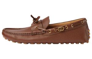 Мужские коричневые лоферы GUCCI с переплетающейся подошвой Gommino