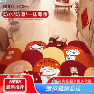 Budis Ковер 100х140 см из ПВХ, водонепроницаемый и нескользящий, для прихожей, в стиле Китайского Нового года, моющийся