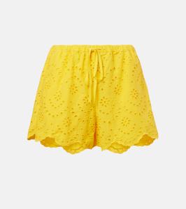 Шорты из хлопка с вышивкой ришелье Poupette St Barth, Sunshine Yellow