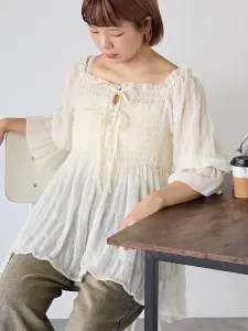 Прозрачная блузка с открытыми плечами, открывающая плечи в двух направлениях Ehka Sopo, цвет Kinari