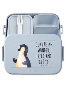 Mr. & Mrs. Panda Ланч-бокс с изображением пингвина и божьей коровки и надписью в пастельно-голубом цвете