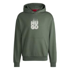 Худи из хлопчатобумажной махровой ткани с принтом логотипа в виде многослойного дыма HUGO, светло-зеленый