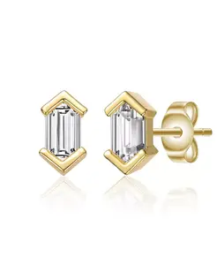 Миниатюрные геометрические серьги-гвоздики из стерлингового серебра с кубическим цирконием огранки «багет» с покрытием из белого золота или 14-каратного золота Genevive, gold