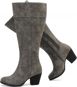 Женские высокие сапоги до колена Luoika с очень широкой голенью, свободные высокие сапоги для широкой стопы., Grey1201