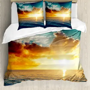 Пододеяльник ABAKUHAUS Закат, панорамный вид на горизонт, защита от клещей, подходит для аллергиков с наволочками, 155 x 220 см - 80 x 80 см, желто-синий Abakuhaus